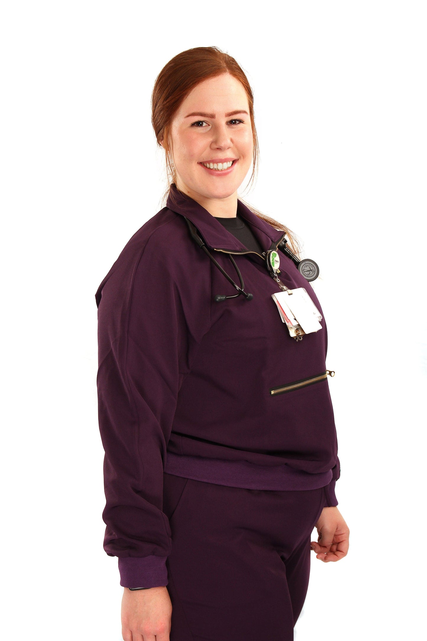 Women’s Long Sleeve Scrub Top With Front Zipper Pocket