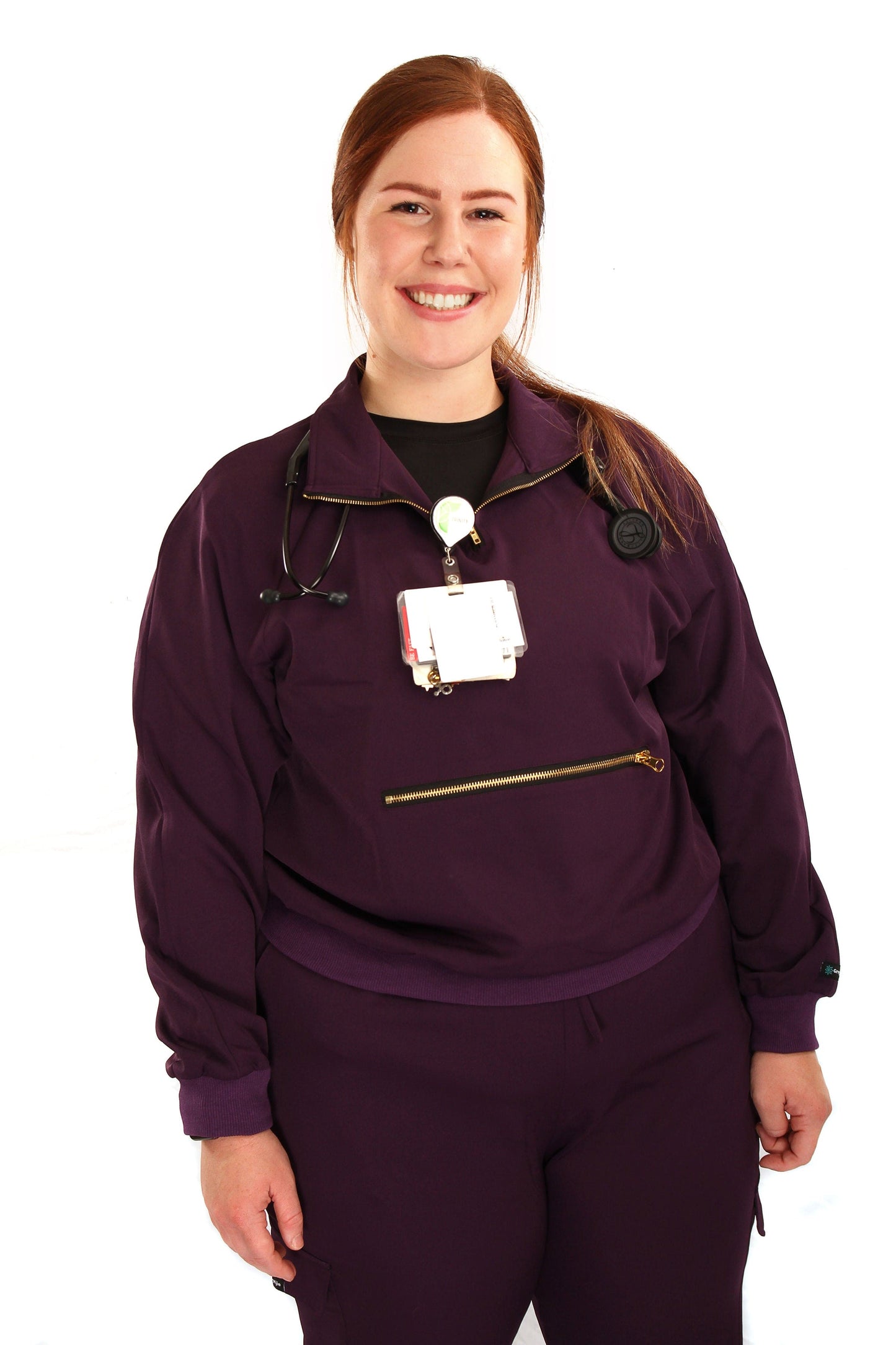 Women’s Long Sleeve Scrub Top With Front Zipper Pocket