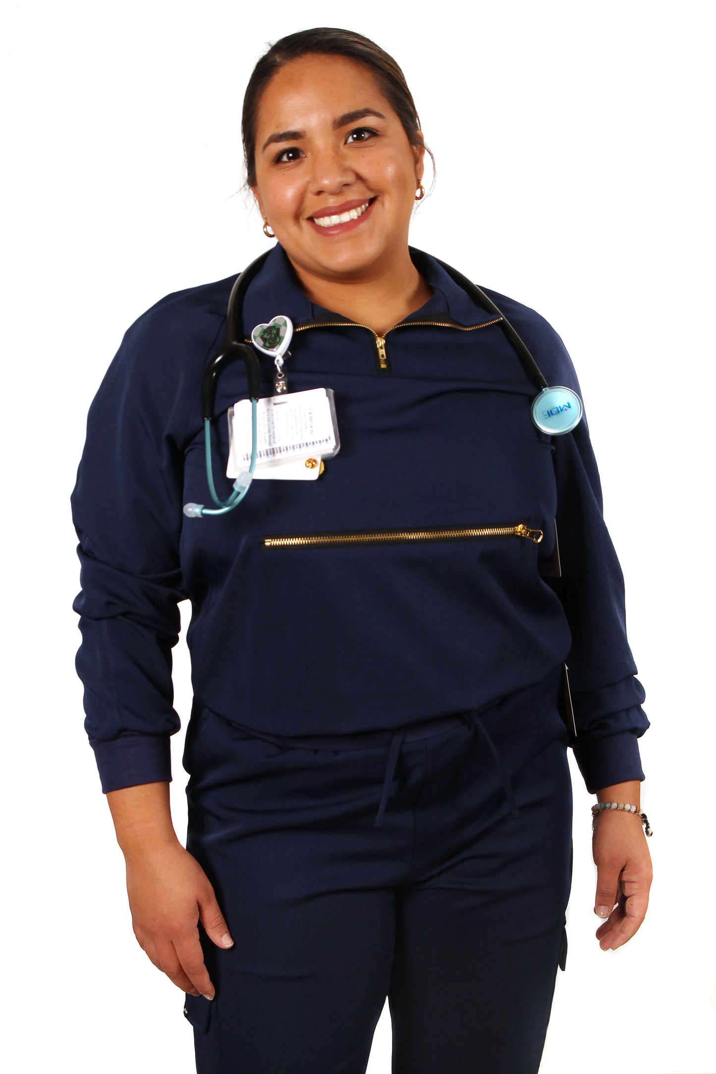 Women’s Long Sleeve Scrub Top With Front Zipper Pocket