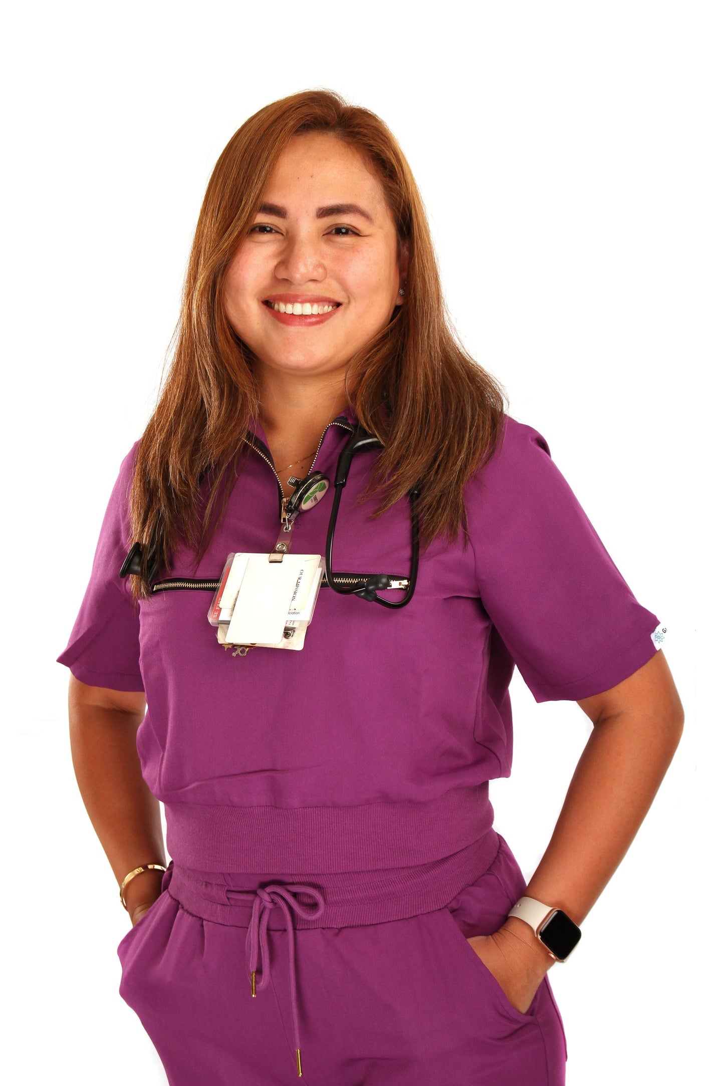 Women’s Short Sleeve Scrub Top With Front Zipper Pocket