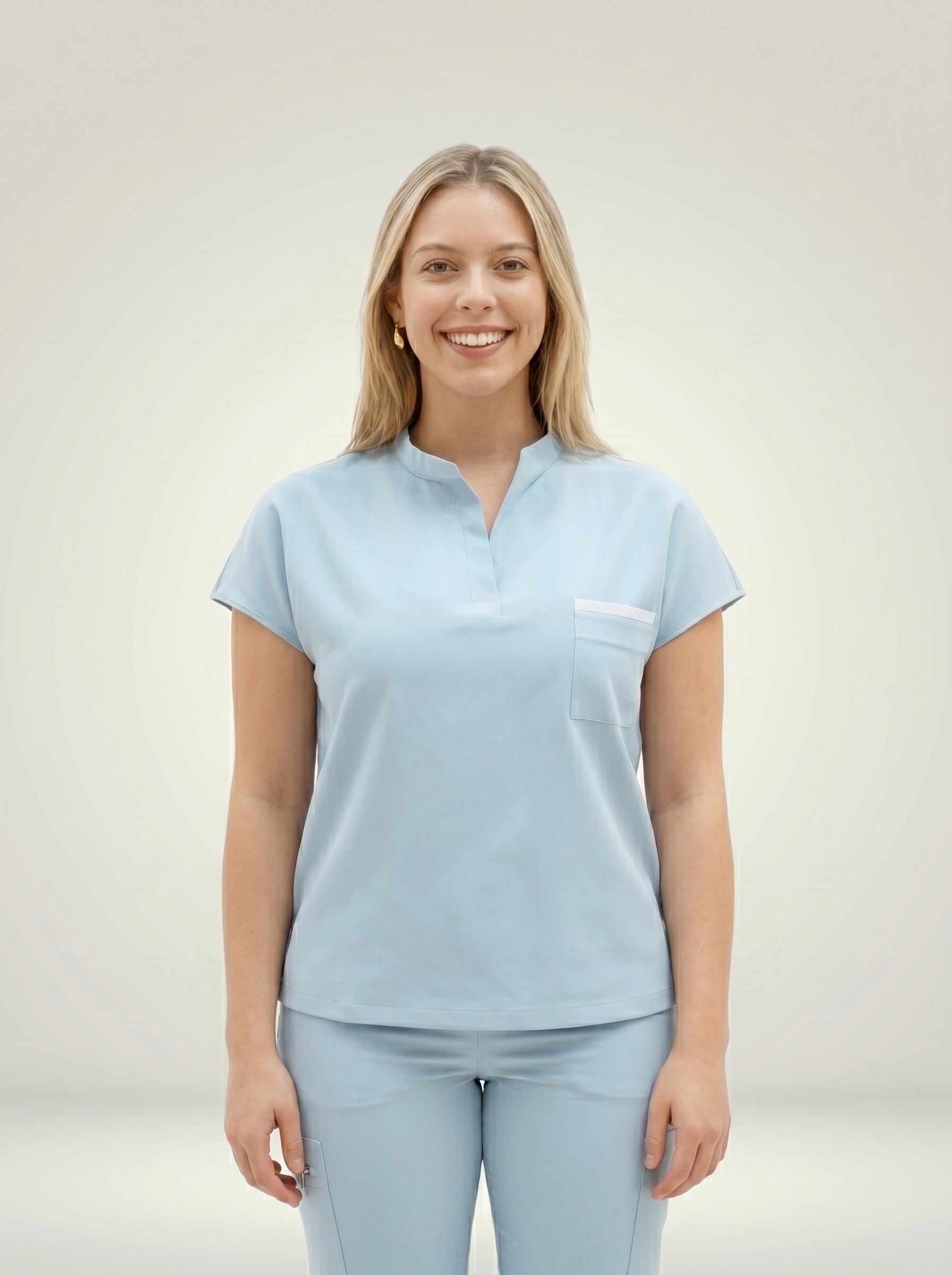Roya mock neck scrub top with 2 side pockets