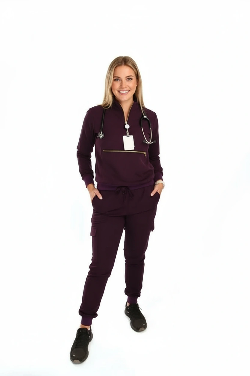 Women’s Long Sleeve Scrub Top With Front Zipper Pocket