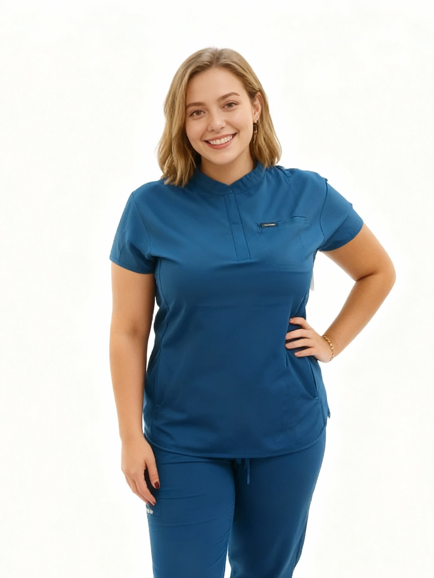 Roya mock neck scrub top with 2 side pockets
