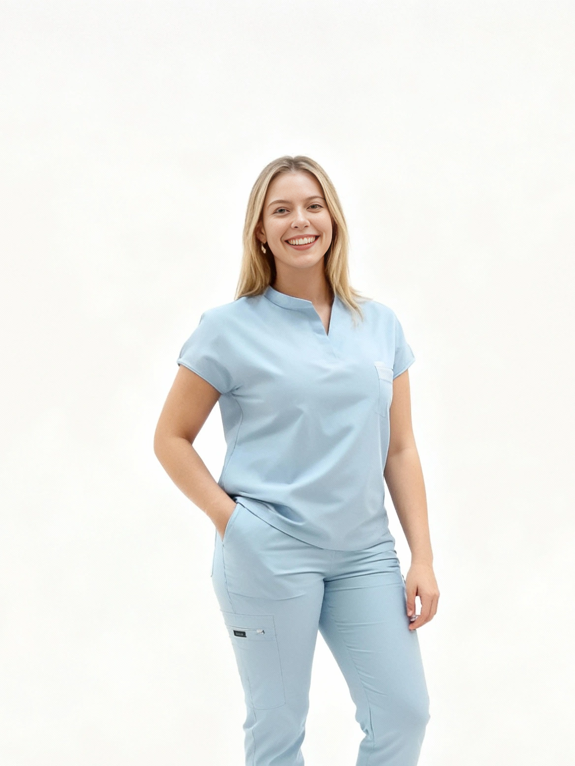 Roya mock neck scrub top with 2 side pockets