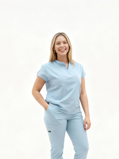 Roya mock neck scrub top with 2 side pockets