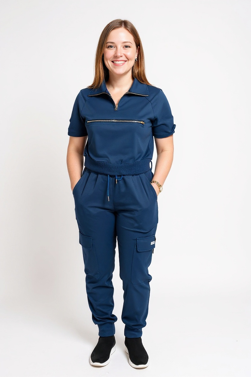 Levia Women’s Short Sleeve Scrub Top With Front Zipper Pocket