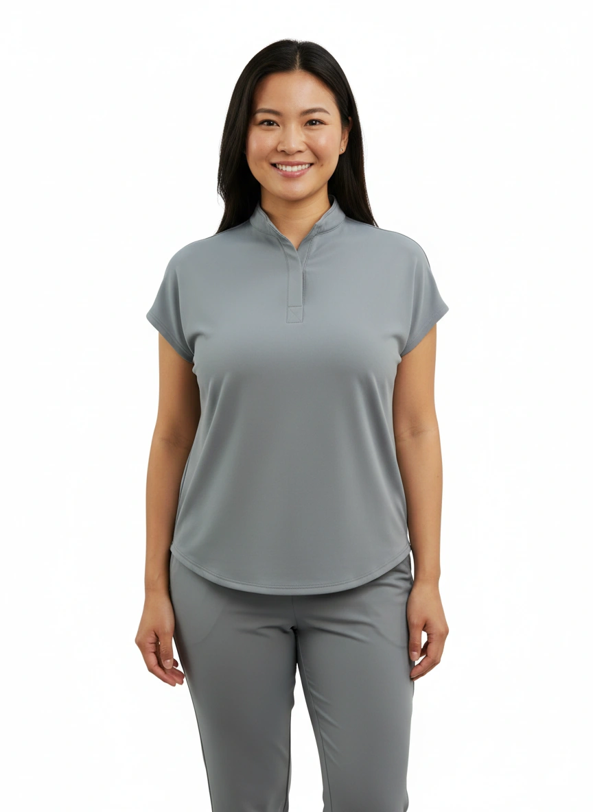 Roya mock neck scrub top with 2 side pockets
