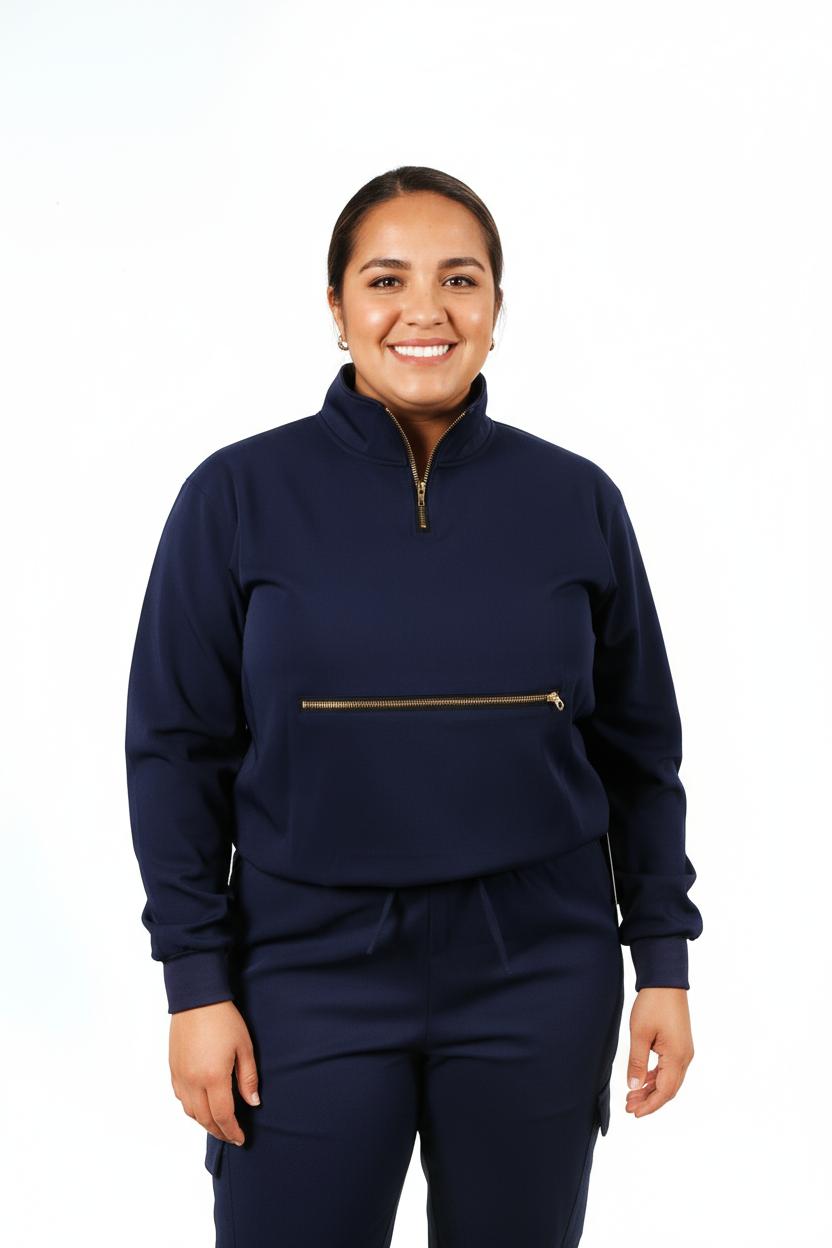 Women’s Long Sleeve Scrub Top With Front Zipper Pocket