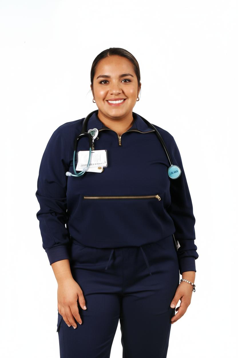 Women’s Long Sleeve Scrub Top With Front Zipper Pocket