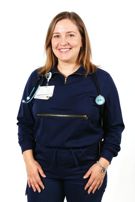 Women’s Long Sleeve Scrub Top With Front Zipper Pocket