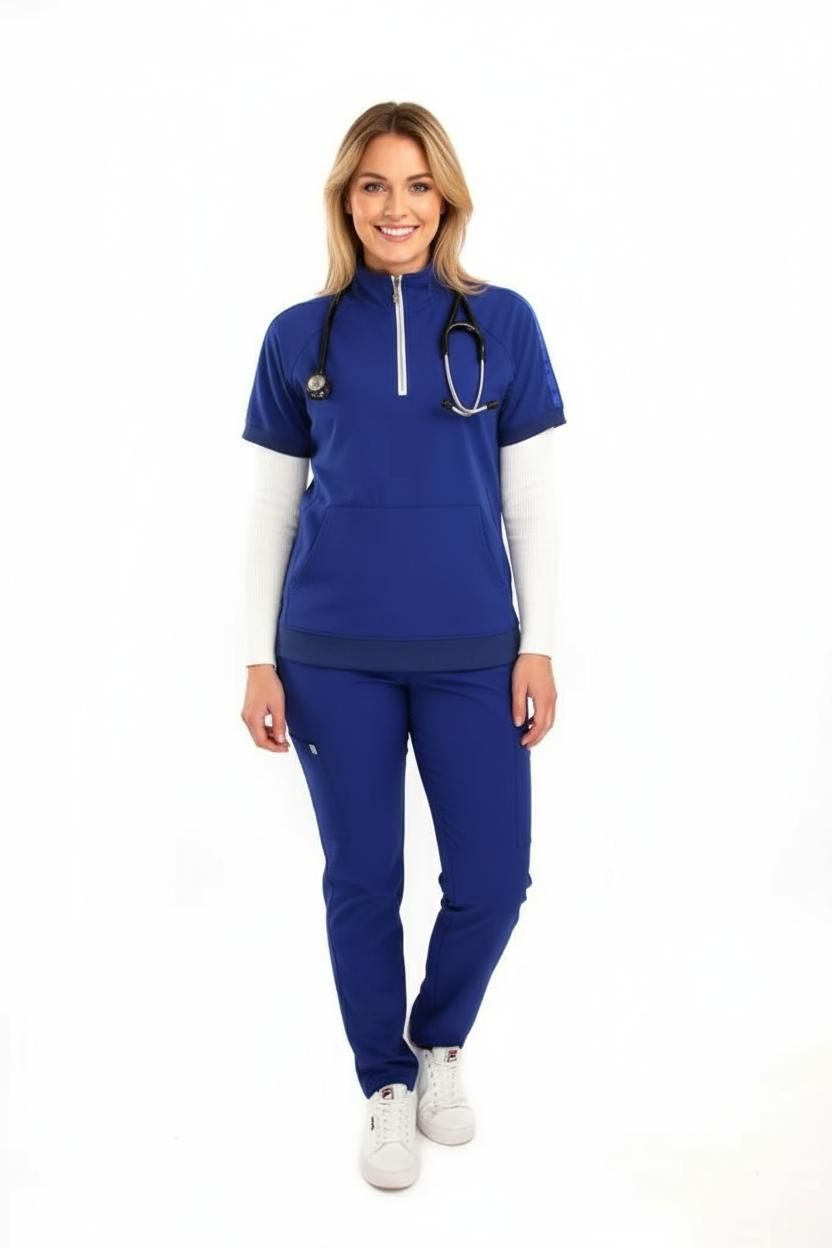 Women’s Half Zipper Scrub Top With 2 Wide Pockets