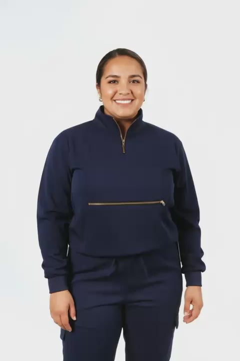 Women’s Long Sleeve Scrub Top With Front Zipper Pocket